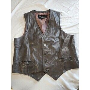 Wilsons Suede & Leather Co. Vintage Brown Leather Vest Lined Sz 44 Biker Western